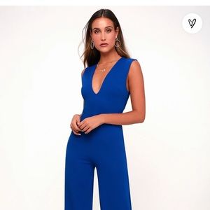 Lulus Royal Blue Thinking Out Loud Jumpsuit